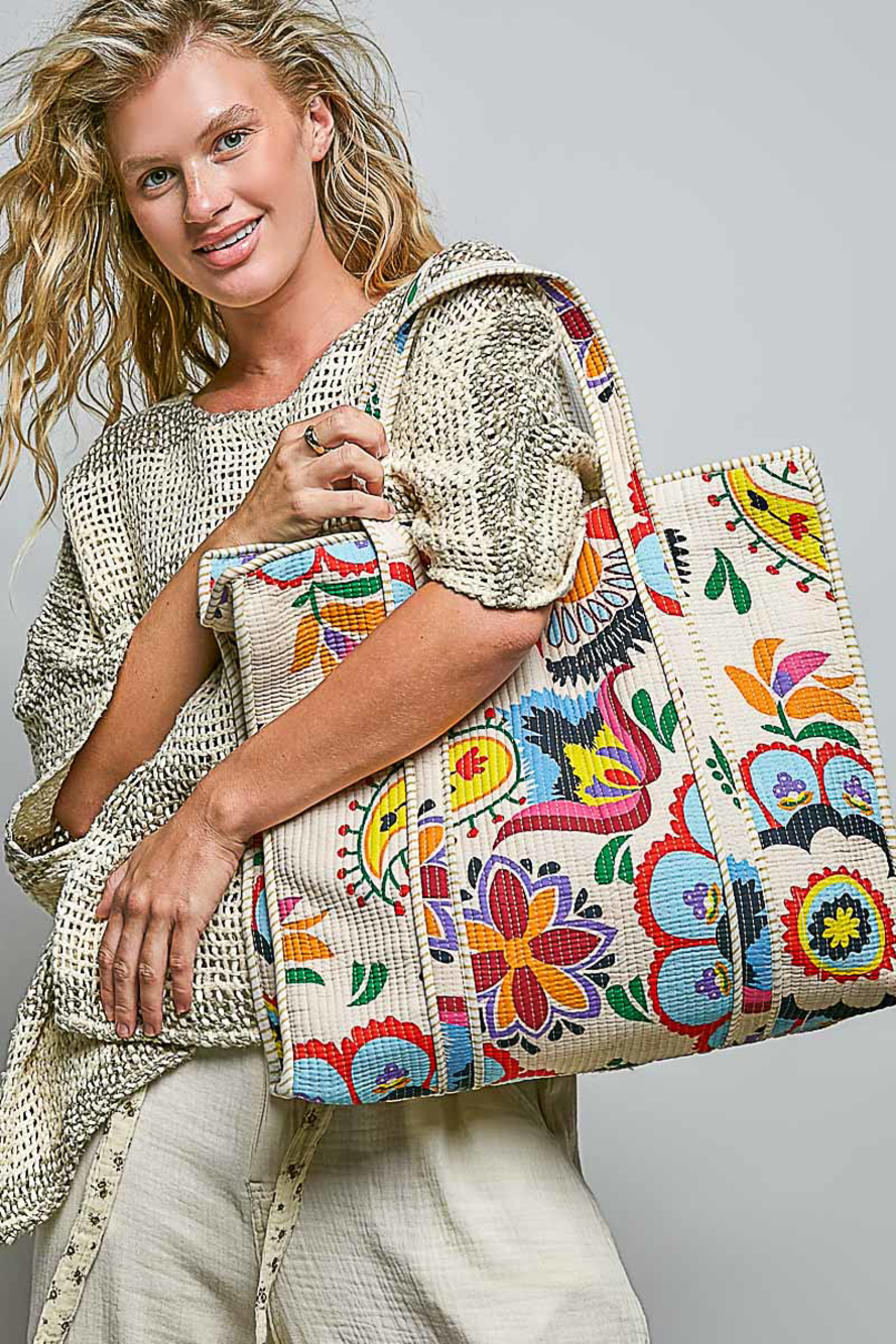 BAGQA-11 | Pol Cream Multi Large Tote Bag | One Size - Picture 2 of 7
